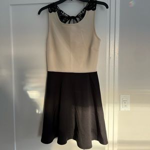 Ivory and Black Backless Sleeveless Skater Dress, Size Small